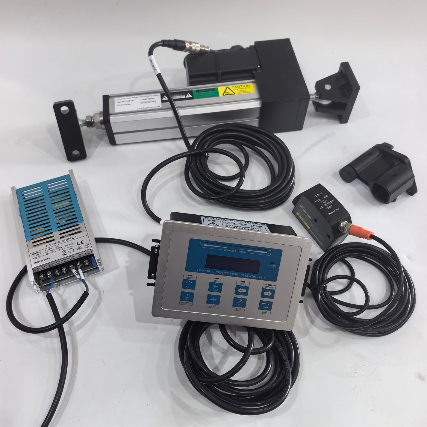 EPC-A10 web guiding system kit components with PS260 sensor and PD204L150T actuator