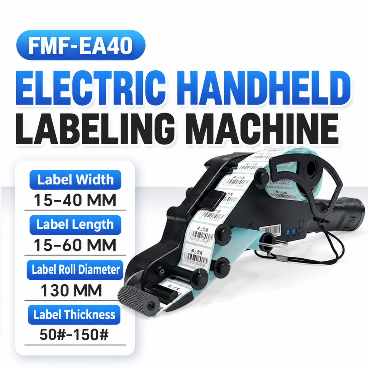 FMF EA40/EA80 přenosný elektrický ruční etiketovací stroj a aplikátor etiket s jednodotykovou kalibrací pro etikety na potraviny a zeleninu v supermarketu