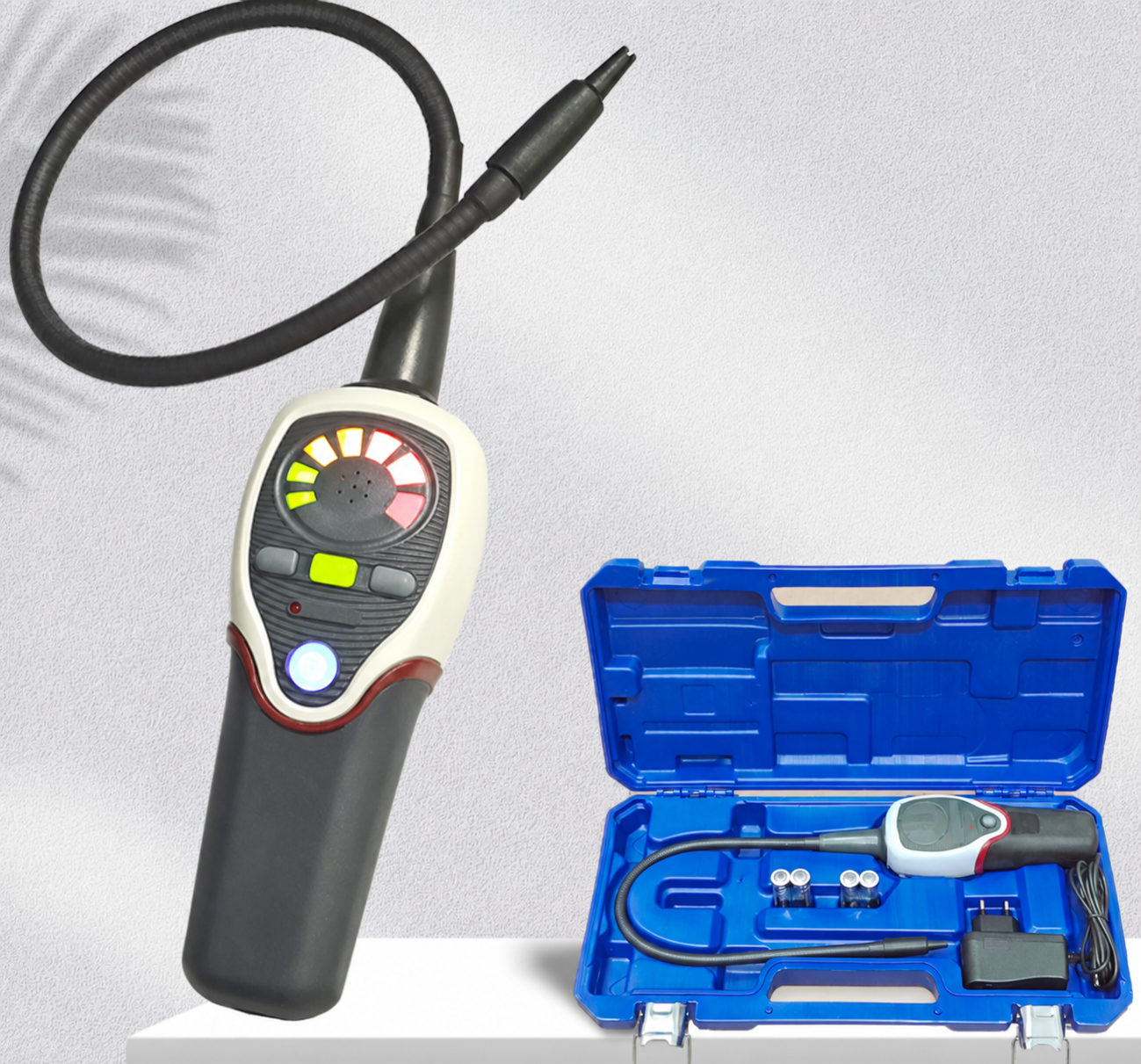 RLD-382P portable HVAC refrigerant leak detector with flexible probe and carrying case kit