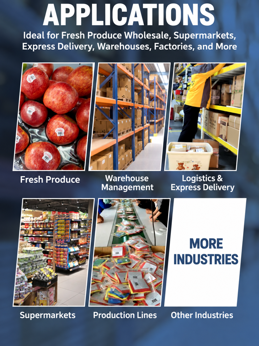 Aplikace etiketovacích strojů FMF pro ovoce a zeleninu, supermarkety, logistiku, sklady a výrobní linky