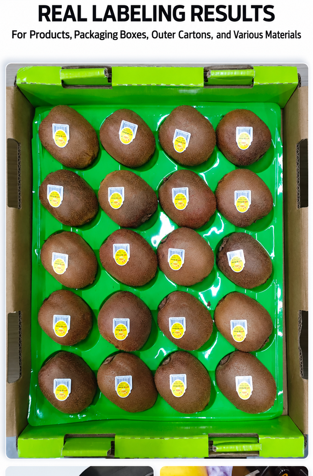 Ovocné produkty s nalepenými čárovými kódy pomocí ručního aplikátoru etiket