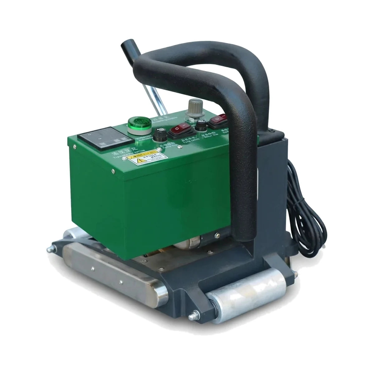 Automatic geomembrane welder rear view with steel pressure rollers
