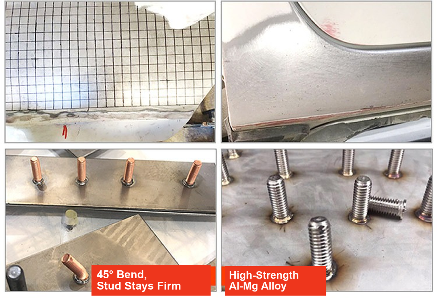 M15 aluminum stud welding strength sample on aluminum-magnesium alloy panel