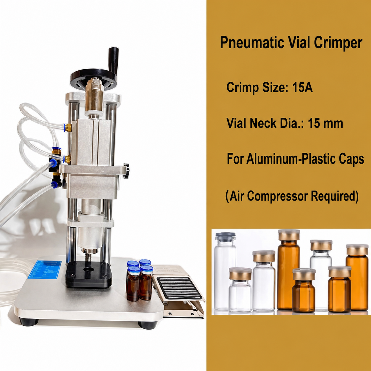 Pneumatic vial crimper 15A head for 15 mm aluminum-plastic caps