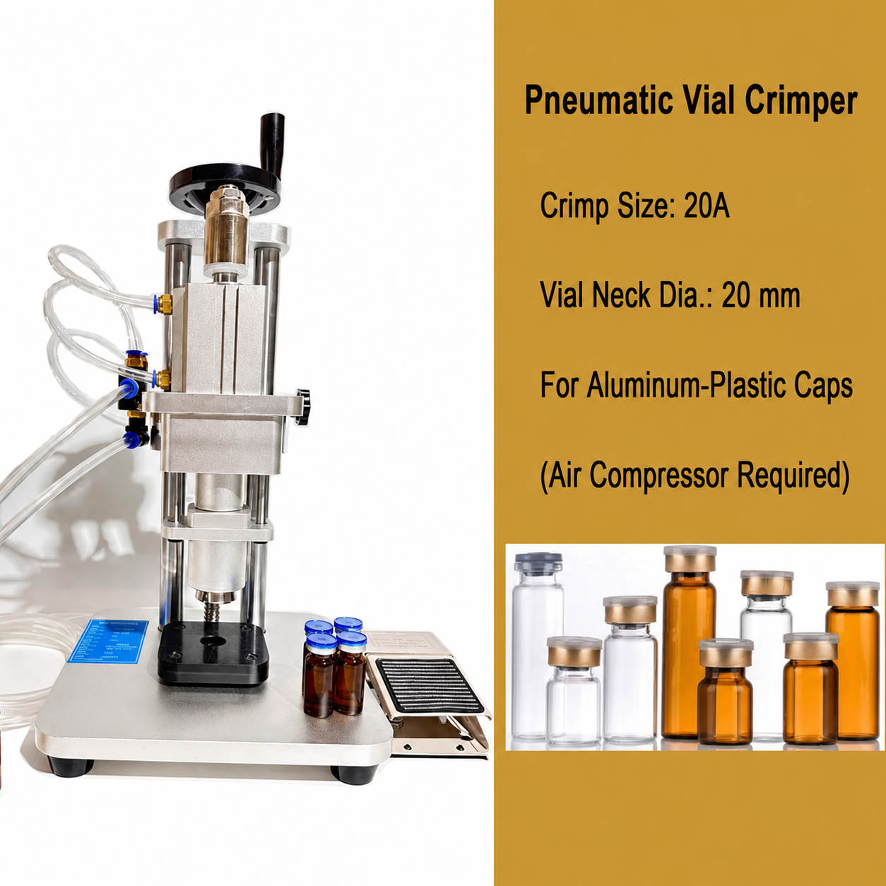 Pneumatic vial crimper 20A head for 20 mm aluminum-plastic caps