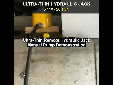 Ultra-thin hydraulic jack 5, 10, and 20 ton manual pump operation demo