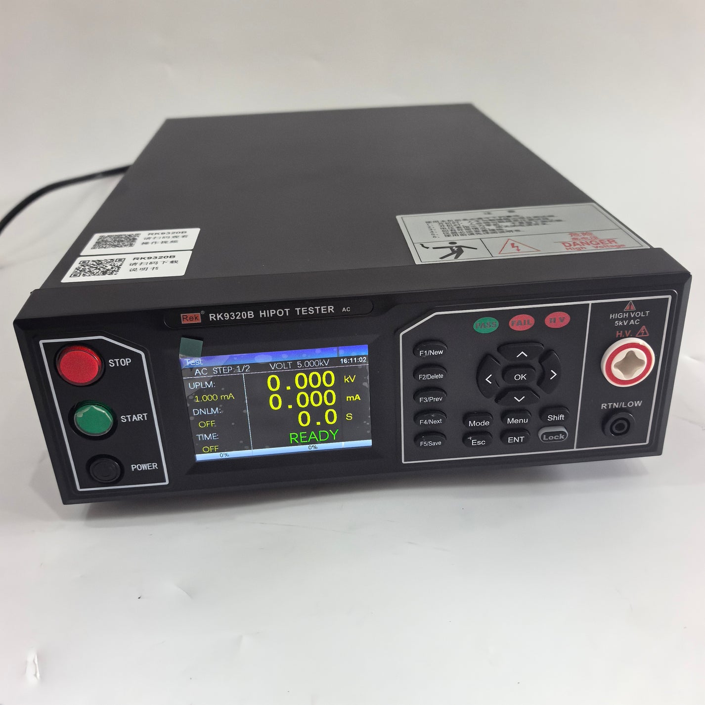RK9320B AC hipot tester display and high voltage output terminal