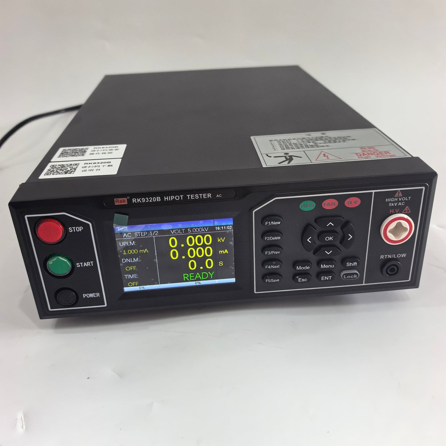 RK9320B AC hipot tester display and high voltage output terminal