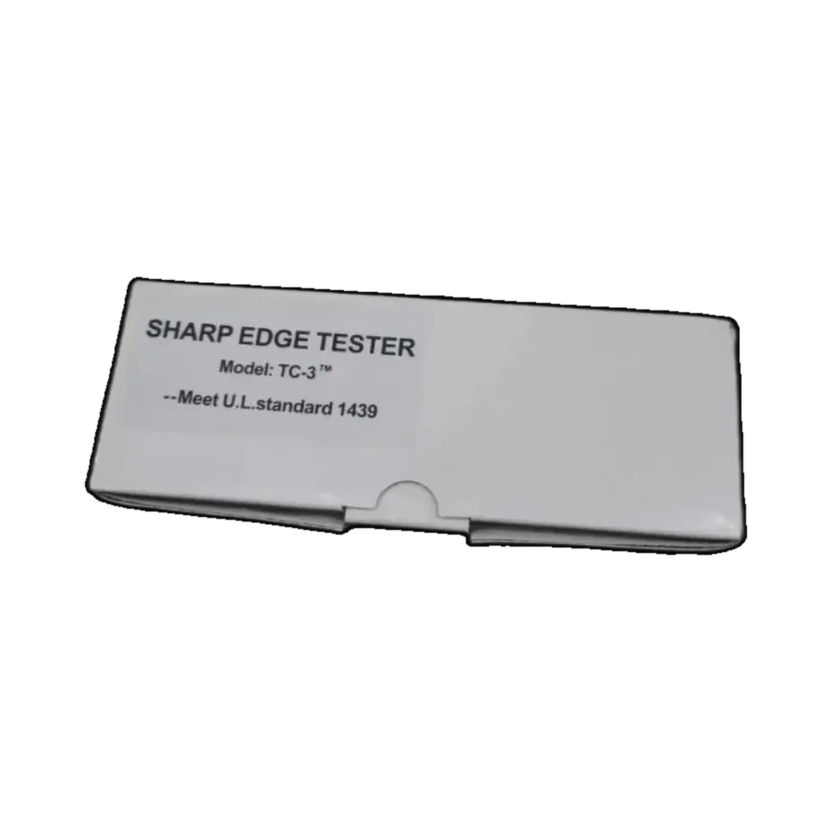 TC-3 sharp edge tester box label referencing UL 1439