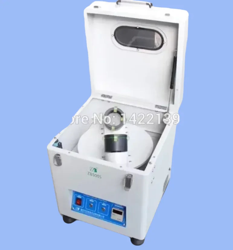 Open ZB500S automatic solder paste mixer showing tank holder and front control panel